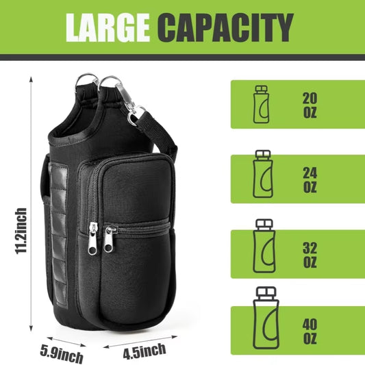 Magnetic Water Bottle Carrier with Phone Pocket and Shoulder Strap – Features 6 Built-In Magnets