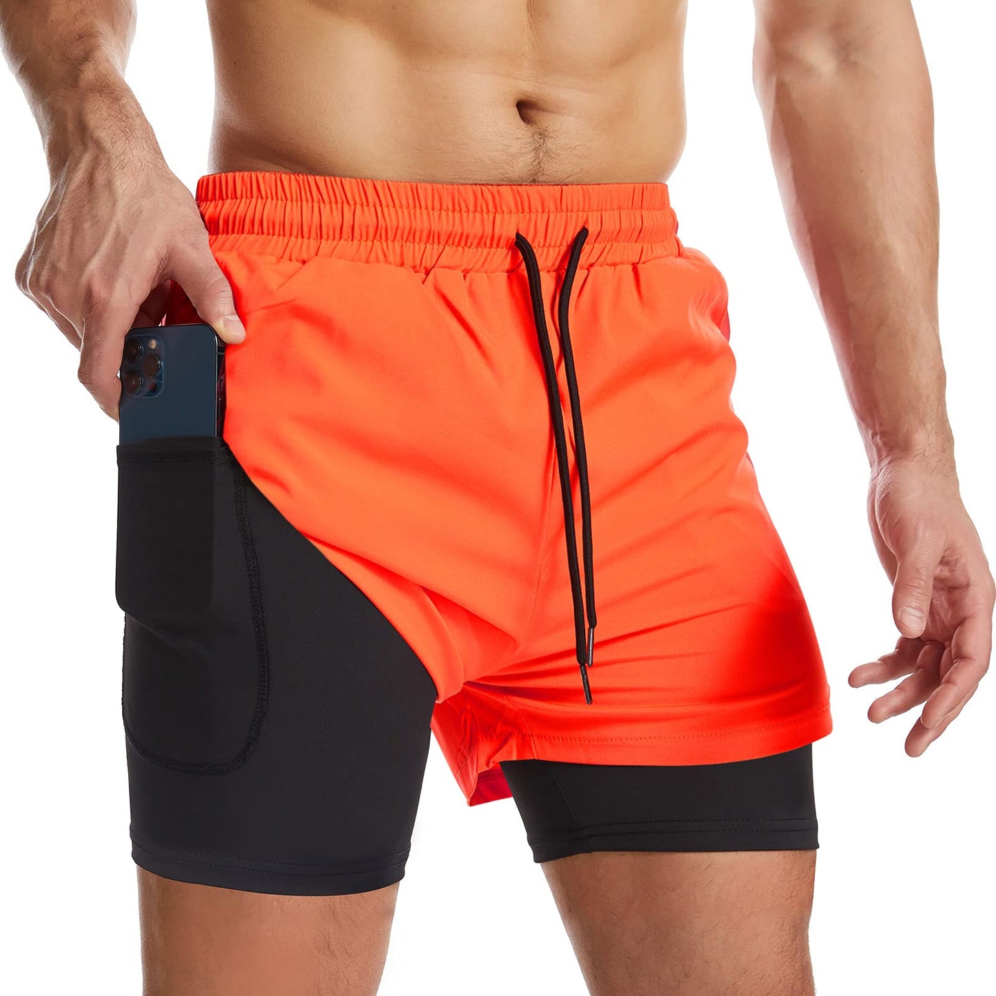 Surenow Mens 2 in 1 Running Shorts Quick Dry Athletic Shorts with Liner, Workout Shorts with Zip Pockets and Towel Loop