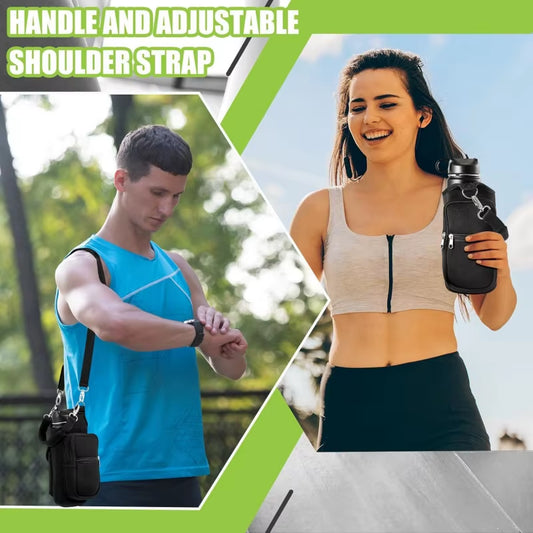 Magnetic Water Bottle Carrier with Phone Pocket and Shoulder Strap – Features 6 Built-In Magnets