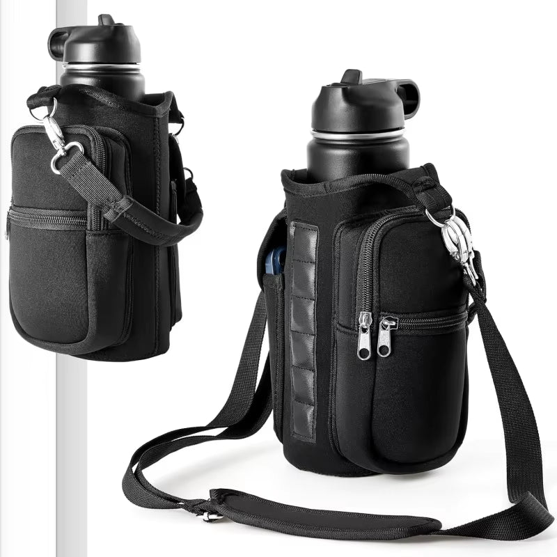 Magnetic Water Bottle Carrier with Phone Pocket and Shoulder Strap – Features 6 Built-In Magnets