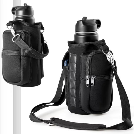 Magnetic Water Bottle Carrier with Phone Pocket and Shoulder Strap – Features 6 Built-In Magnets